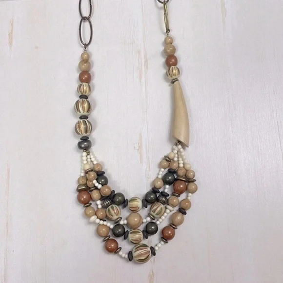 ICervoni Creations Boho Wood, Resin, and Chain Beaded Long Necklace, 36” Long